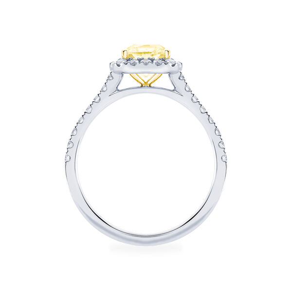 Cushion Cut Yellow Diamond Engagement Ring with Halo and Pavé Band