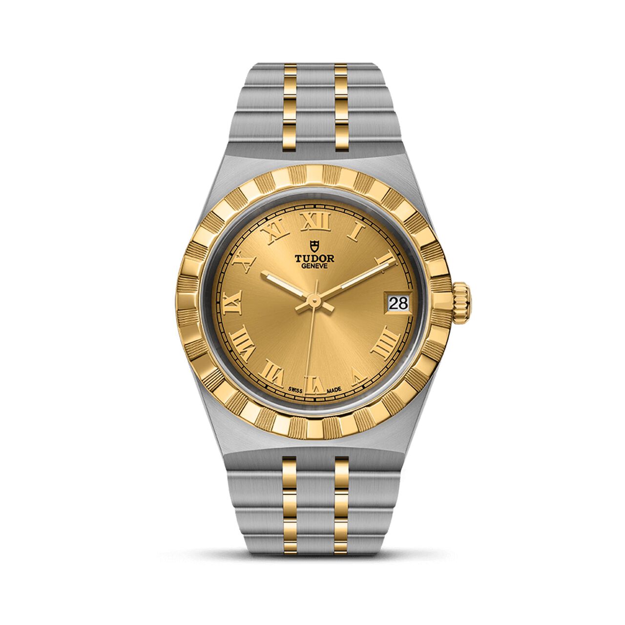 tudor royal 34 mm steel case yellow gold bezel champagne dial steel and gold bracelet m28403 0004 image number 0