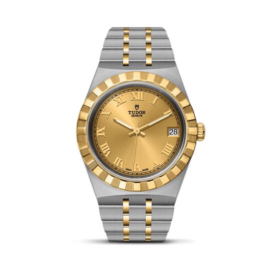 tudor royal 34 mm steel case yellow gold bezel champagne dial steel and gold bracelet m28403 0004 image number 0