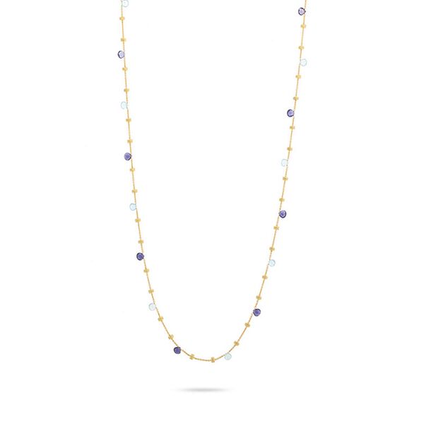 Sautoir Paradise en or jaune avec iolite et topaze bleue