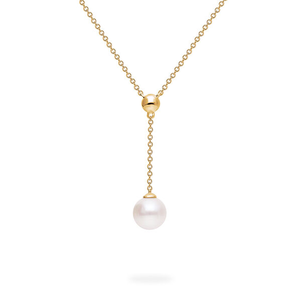 Collier &agrave; pendentif goutte en or jaune avec perle d&rsquo;eau douce et bille d&rsquo;or