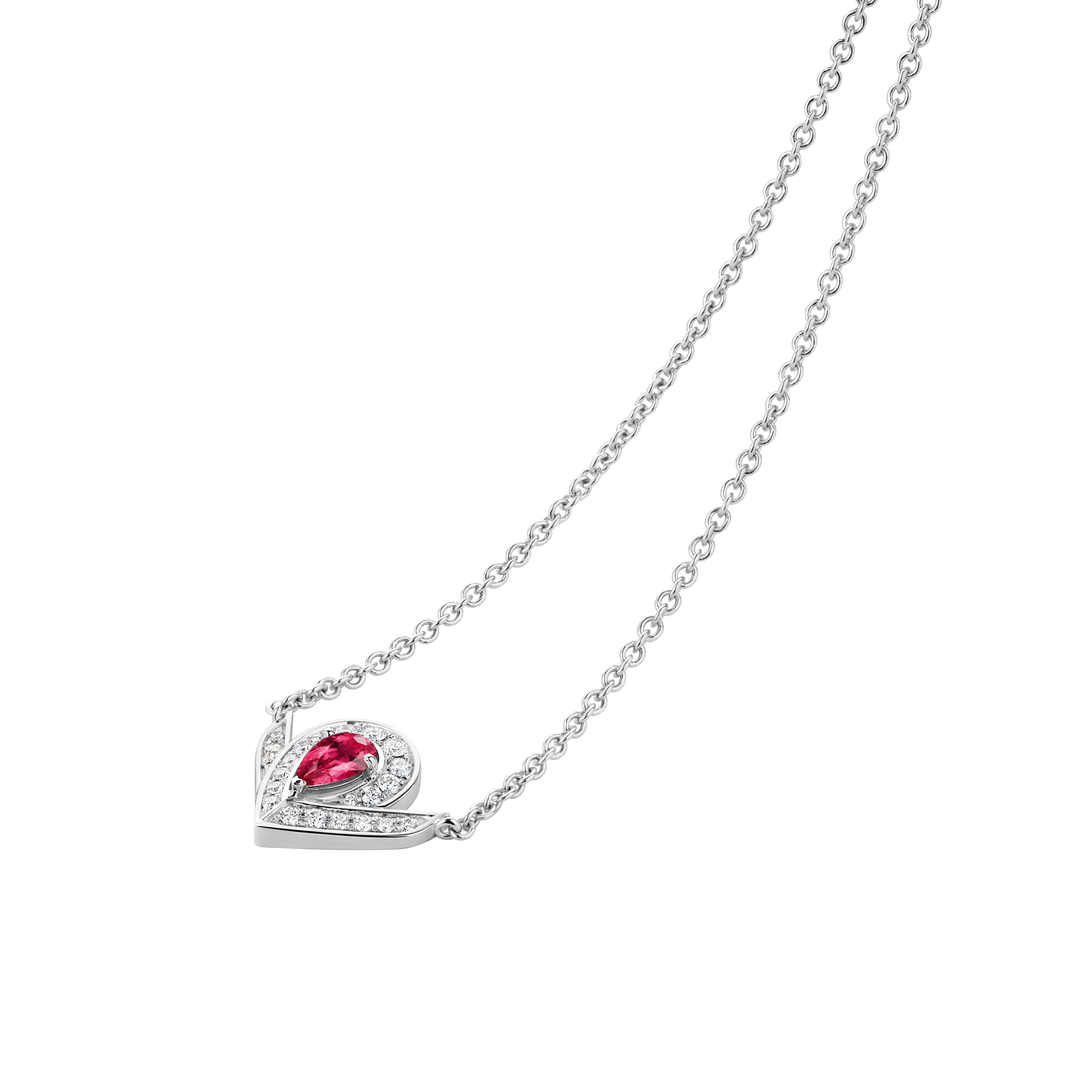 Josephine Aigrette White Gold, Rubellite and Diamond Pavé Pendant