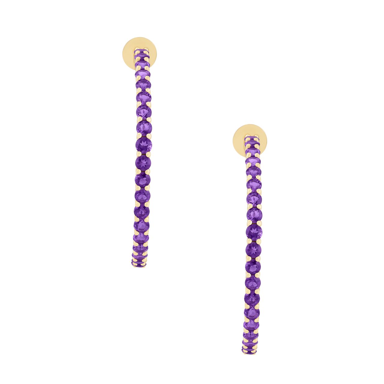 Boucle d'oreilles anneaux en or jaune avec am&eacute;thyste image number 2