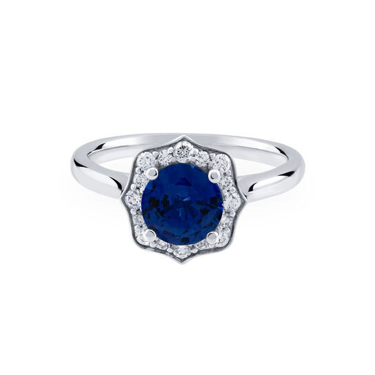 bijoux birks 1879 heirloom round solitaire sapphire engagement ring with halo image number 0