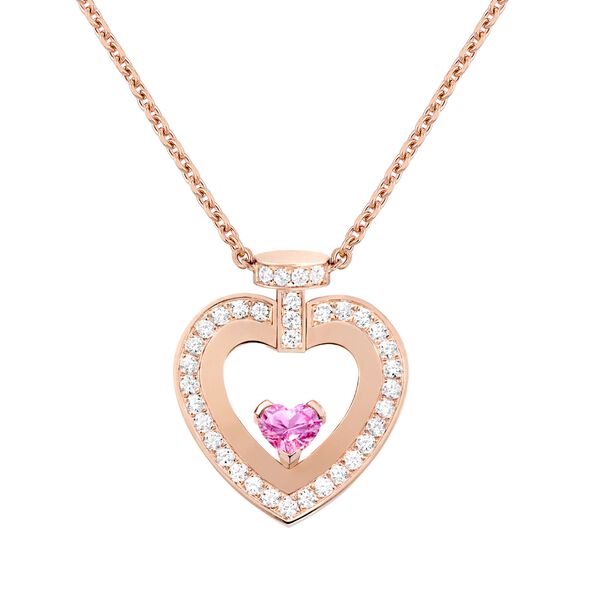 Pendentif Pretty Woman en or rose avec saphir rose et pavé de diamants, moyen modèle