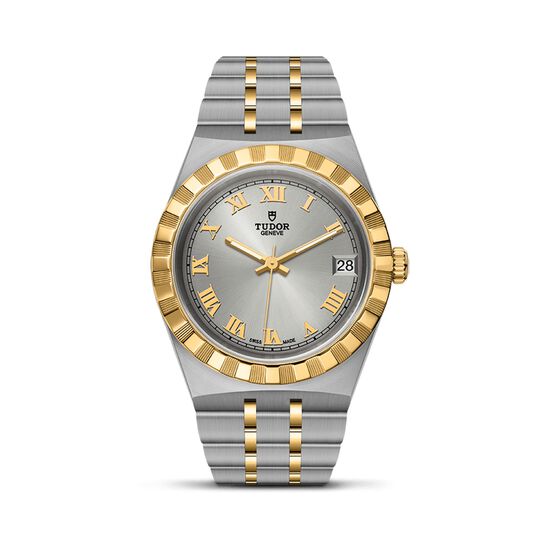 tudor royal 34 mm steel case yellow gold bezel silver dial steel and gold bracelet m28403 0001 image number 0