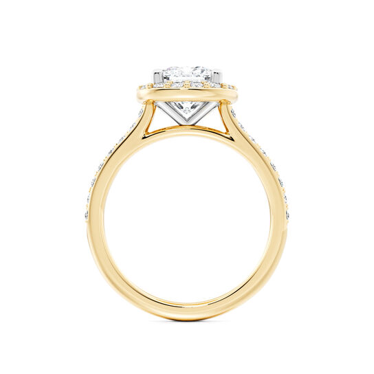Birks Ros&eacute;e du Matin Cushion-Cut Diamond Engagement Ring with Halo and Pav&eacute; Band in Yellow Gold image number 2