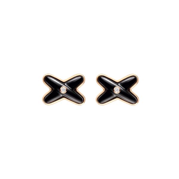 Jeux De Liens Rose Gold Onyx and Diamond Earrings