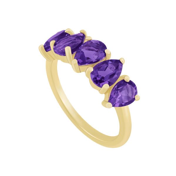 Bague &agrave; cinq pierres am&eacute;thyste, 1.56ct en or jaune.