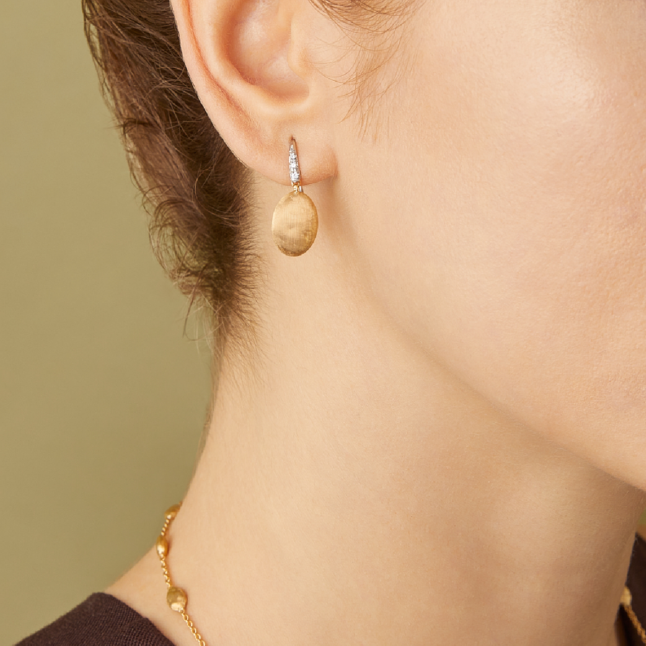 Marco Bicego Siviglia Yellow Gold Diamond Earrings On Model image number 1