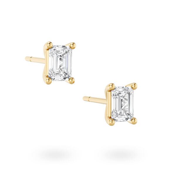 Emerald-Cut Solitaire Diamond Earrings in Yellow Gold