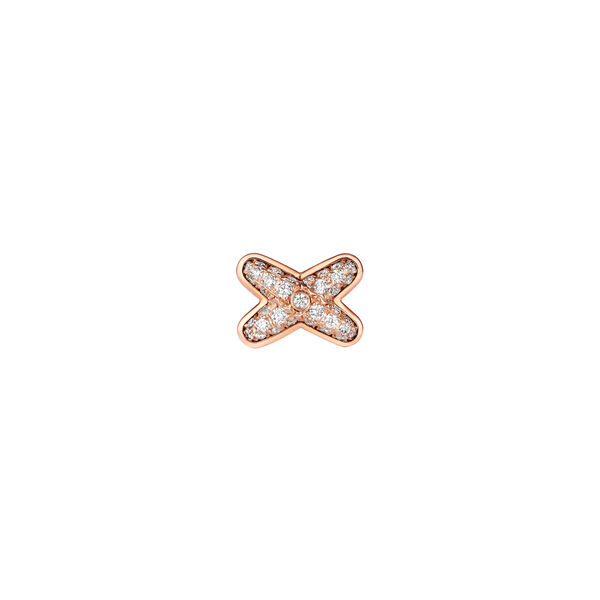 Boucle d'oreille clou individuelle Jeux de Liens en or rose avec pavé de diamants
