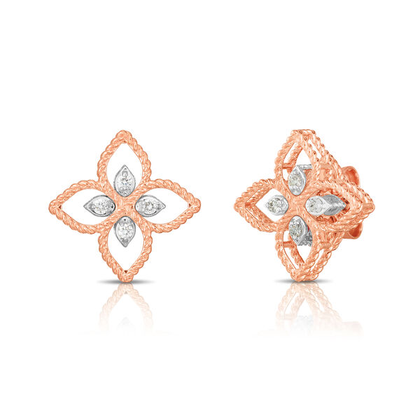 Boucles d'oreilles clous Princess Flower Filigre en or rose et diamants