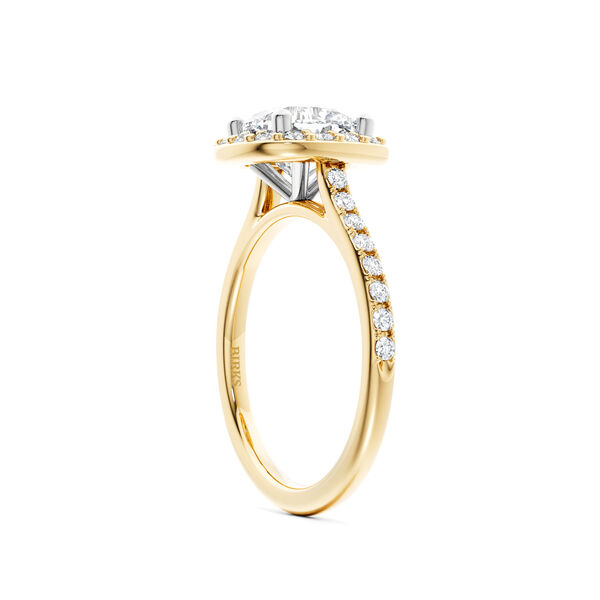 Cushion-Cut Diamond Engagement Ring with Halo and Pav&eacute; Band in Yellow Gold