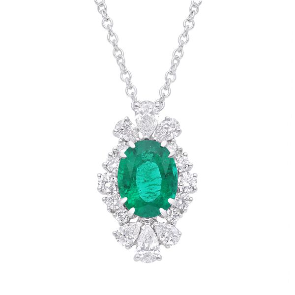 Fancy Oval Emerald and Diamond Halo Pendant