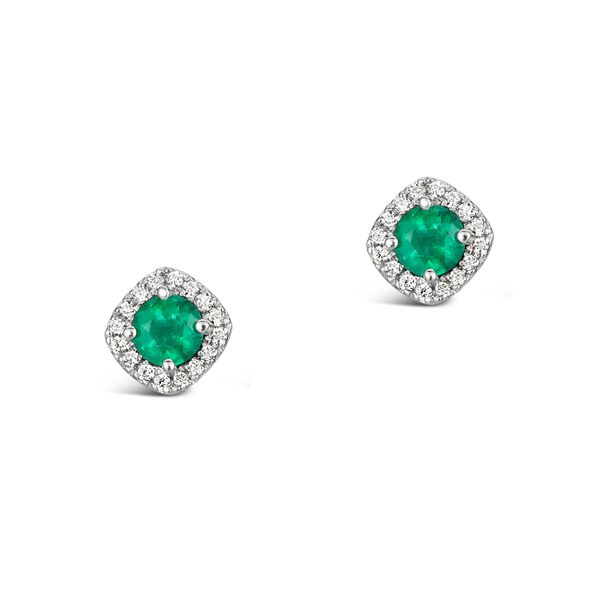 White Gold Emerald and Diamond Stud Earrings