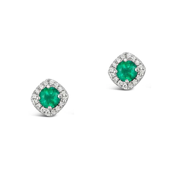 Boucles d'oreilles clous d'oreilles en or blanc avec émeraudes et diamants