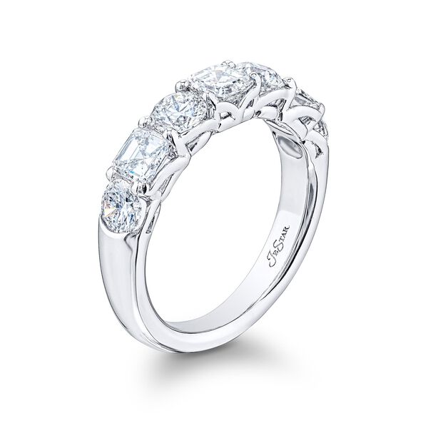 Alternating Round and Emerald-Cut Diamond Wedding Band