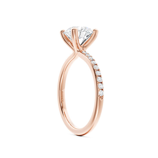 Birks Ros&eacute;e du Matin Rose Gold Round Solitaire Diamond Engagement Ring with Diamond Band image number 1