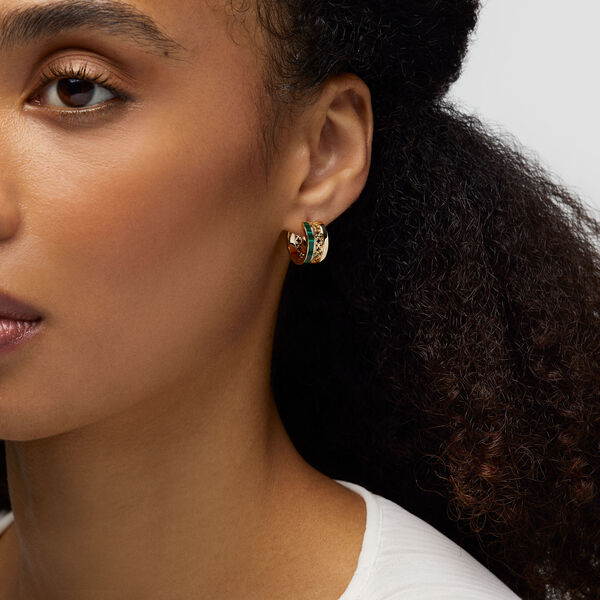Boucles d'oreilles huggie en malachite, or jaune