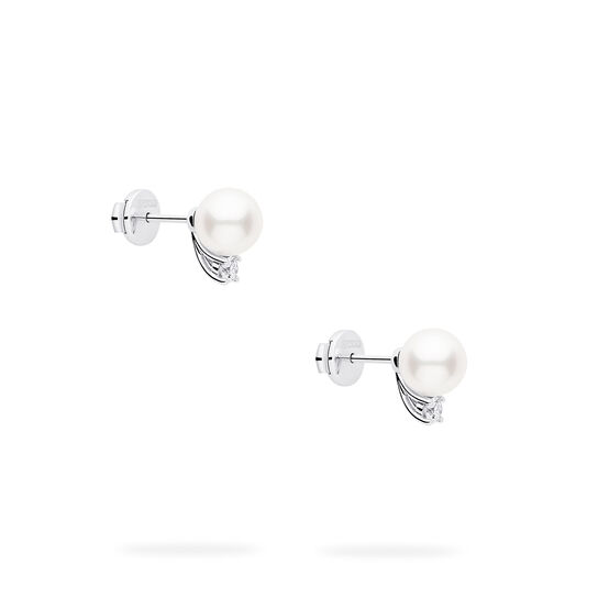 7-7.5 mm White Gold Akoya Diamond Earrings image number 2