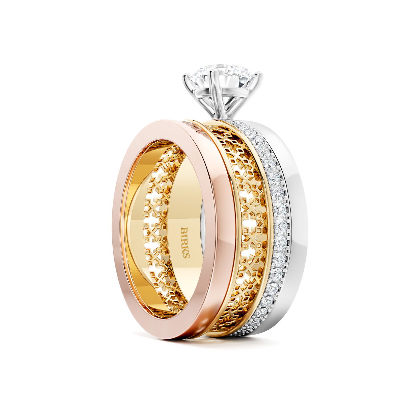 Birks Dare to Dream Bague de fian&ccedil;ailles en diamant solitaire, trio d'or image number 2