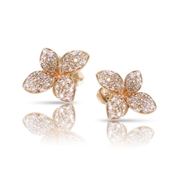 Boucles d'oreilles clous Petit Garden en or rose avec pavé de diamants, petit modèle 
