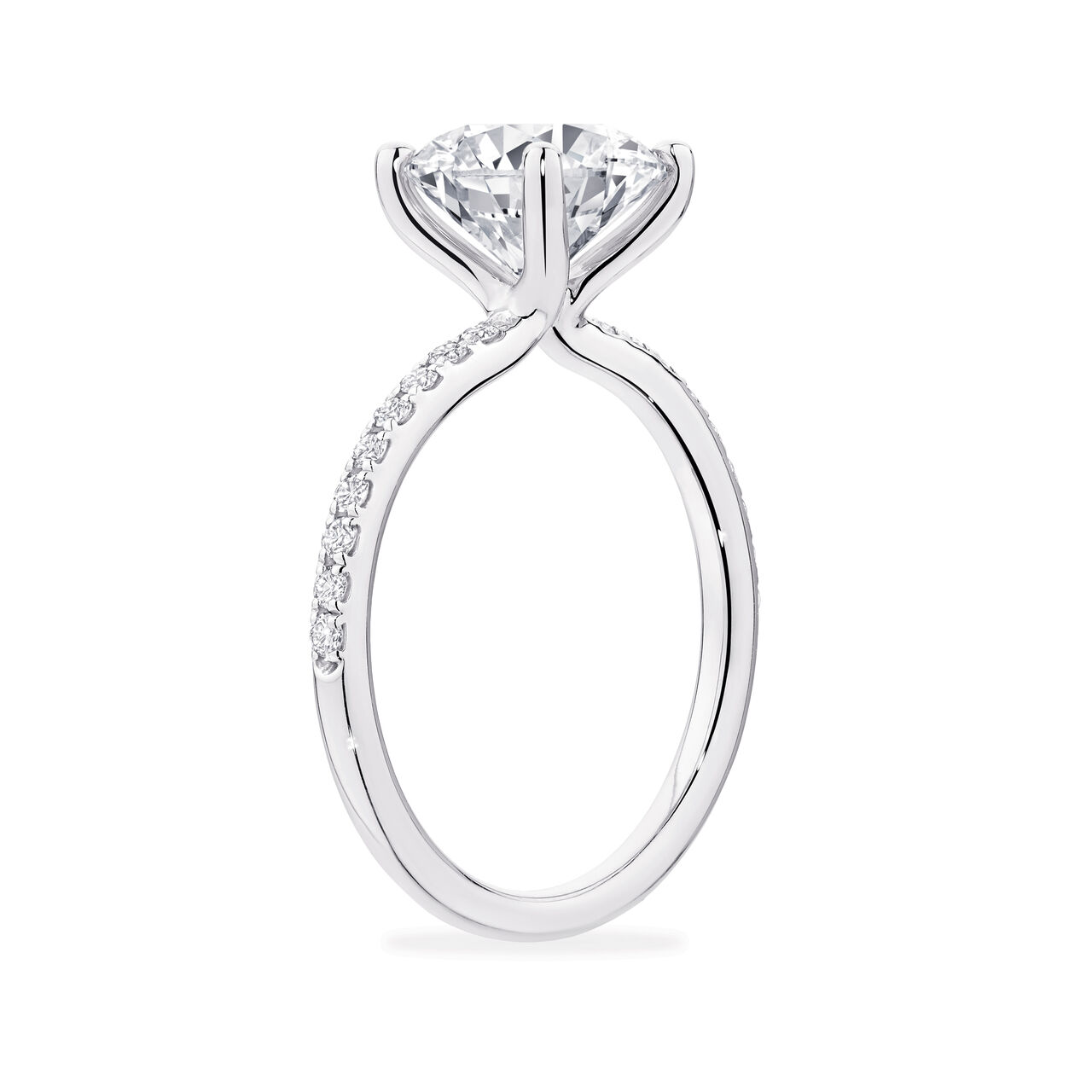 Bague de fiançailles à diamant solitaire rond avec anneau serti de diamants image number 3