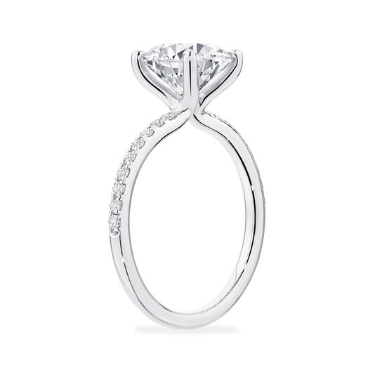 Bague de fiançailles à diamant solitaire rond avec anneau serti de diamants image number 3