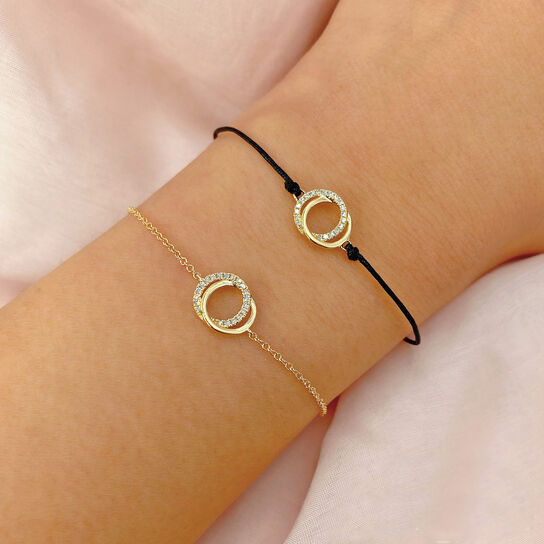 Shy Creation Kate Yellow Gold and Diamond Love Knot Cord Bracelet SC55012779 Model image number 1