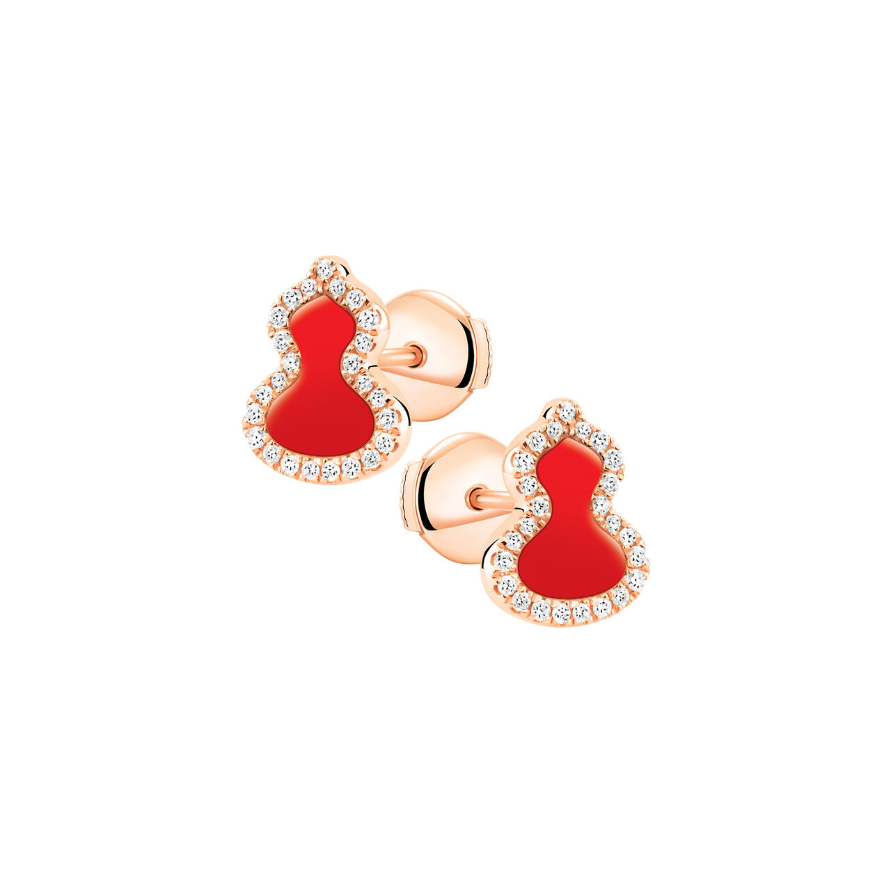 Qeelin Petite Wulu Rose Gold Ear Studs with Diamonds and Red Agates WUERSD0002CRGDRA Front image number 0
