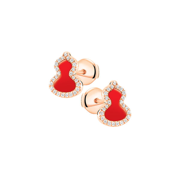 Wulu Petite Rose Gold, Red Agate and Diamond Pavé Stud Earrings