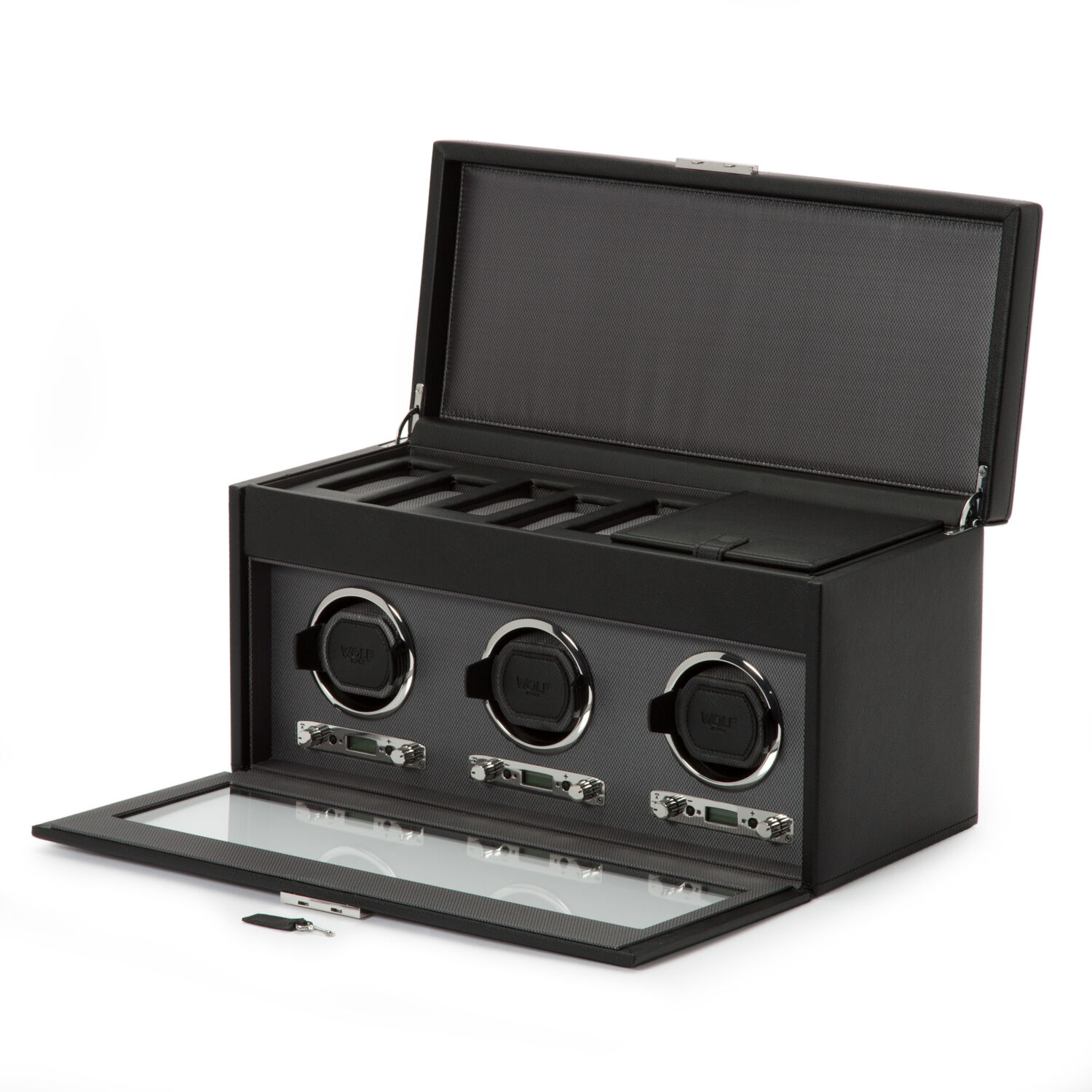 Wolf Mens Viceroy Black 3 Piece Watch Winder with Storage
