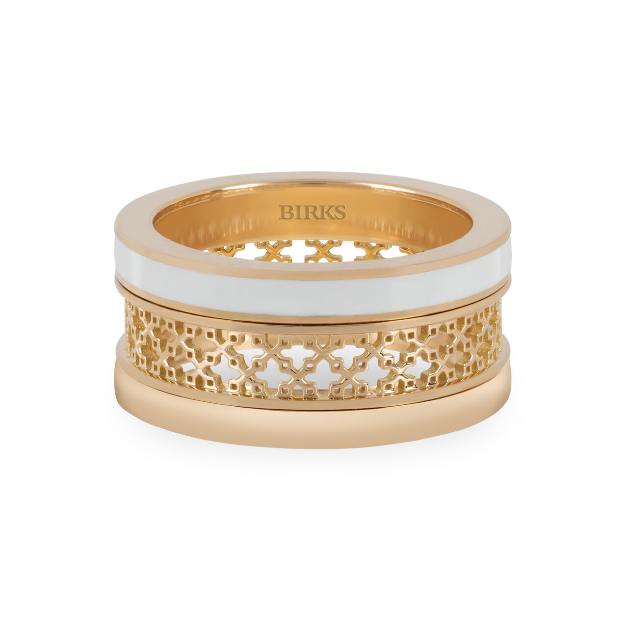 bijoux birks muse dare to dream white enamel yellow gold stacked ring image number 0