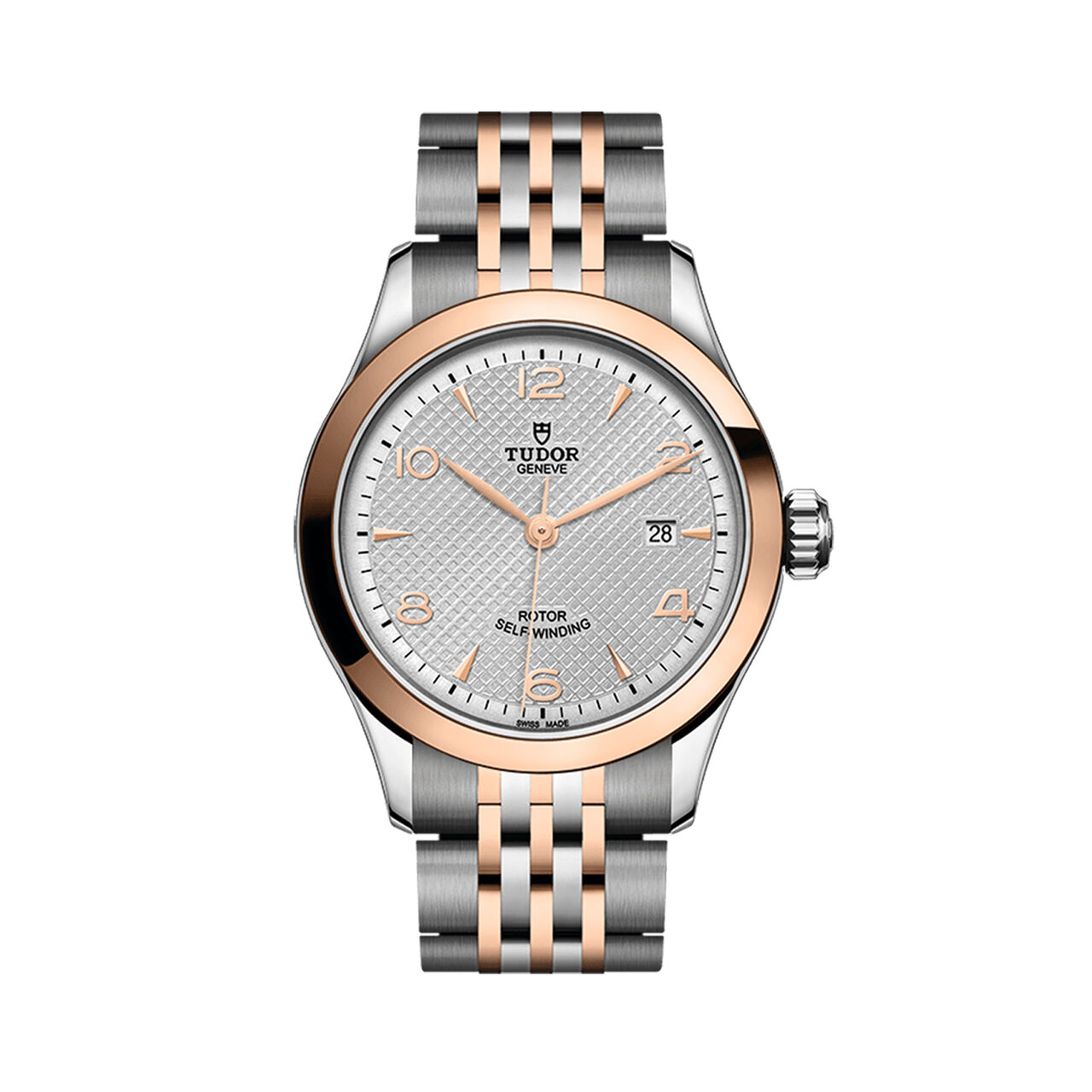tudor 1926 28 mm steel case pink gold bezel silver dial steel and rose gold bracelet m91351 0001 image number 0