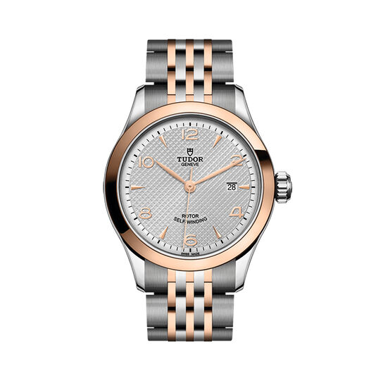 tudor 1926 28 mm steel case pink gold bezel silver dial steel and rose gold bracelet m91351 0001 image number 0