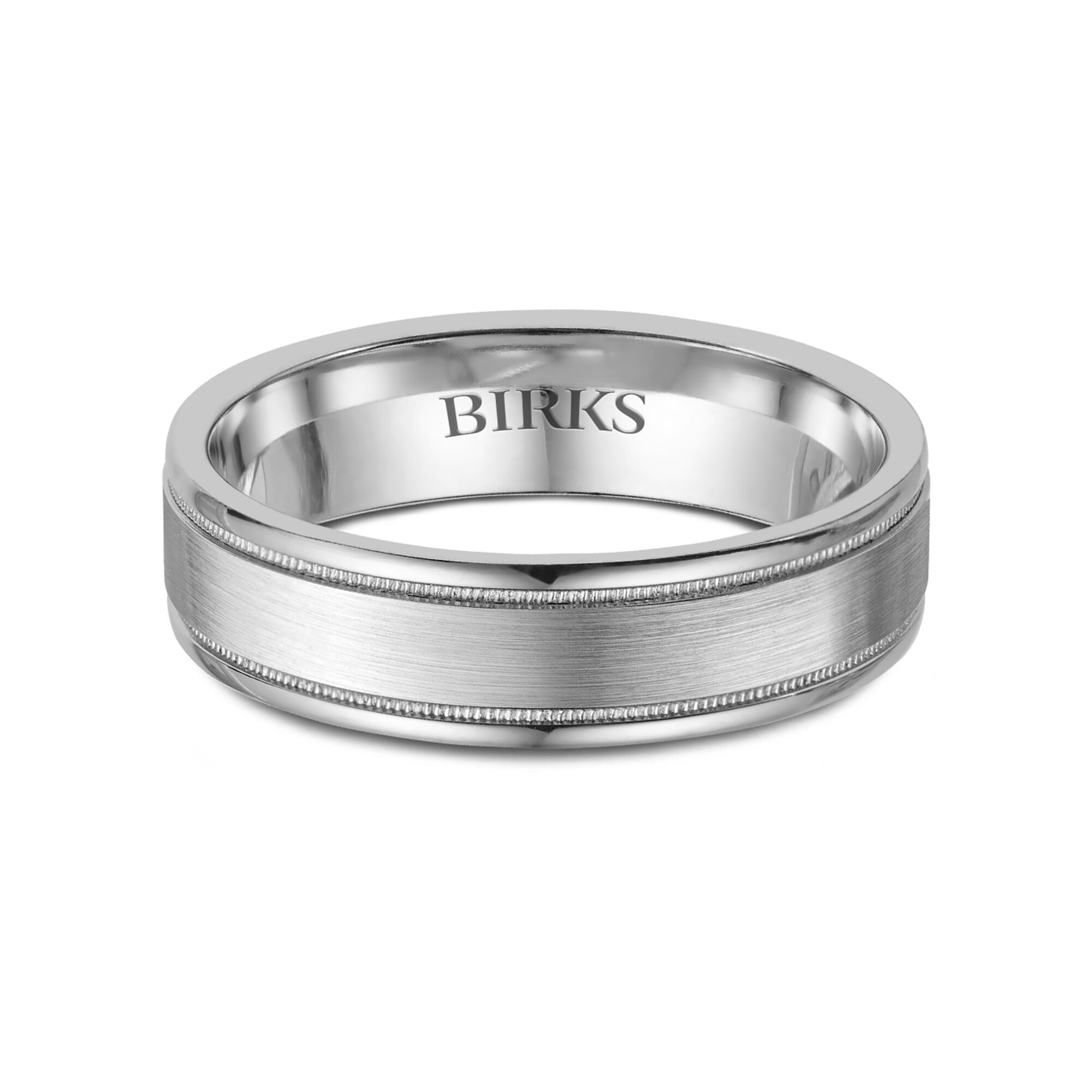 Bijoux Birks 6MM White Gold With Milgrain Men s Wedding Band With Satin Finish 10