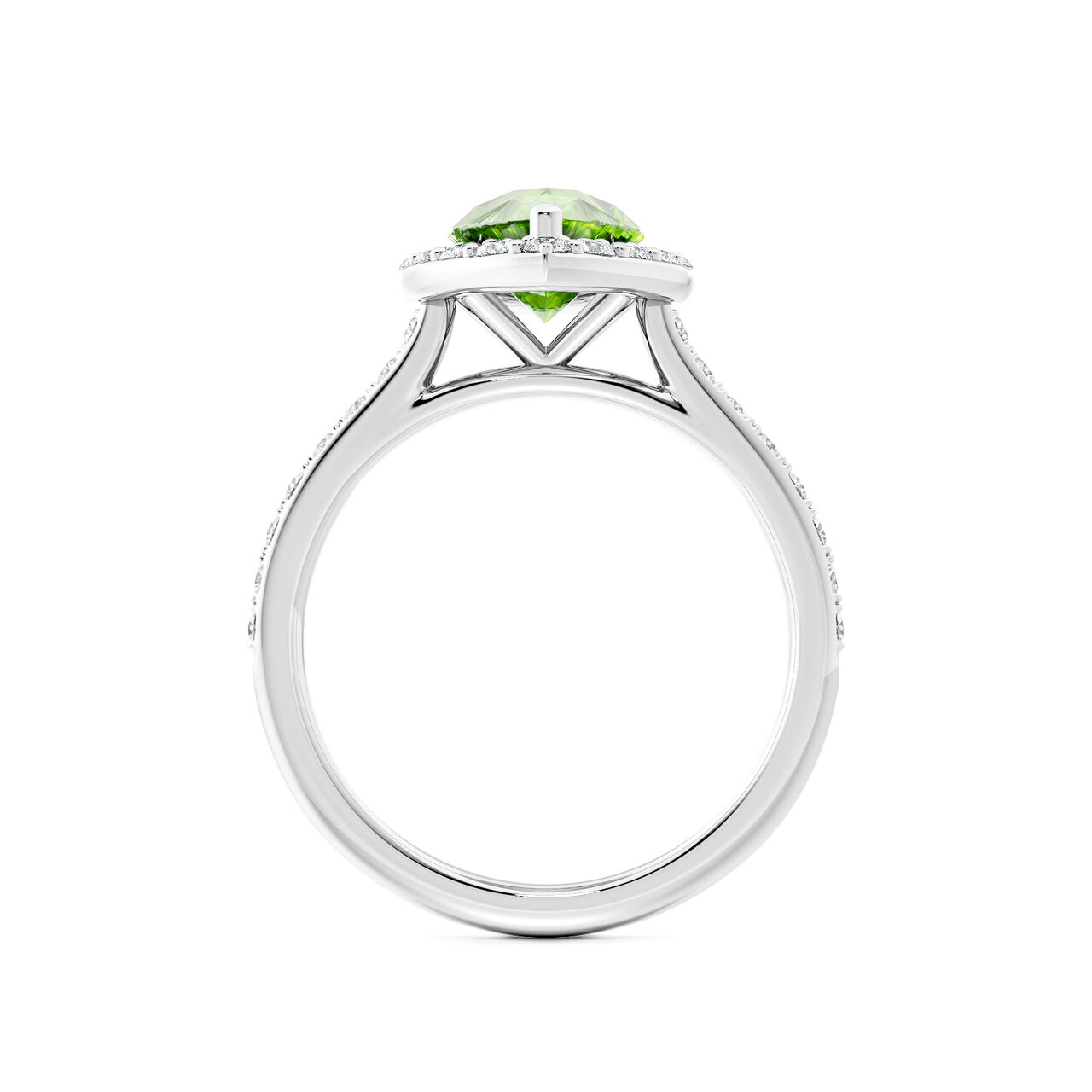 Birks Rosee du Matin Pear-Cut Peridot Ring with Halo and Pav&eacute; Band image number 3