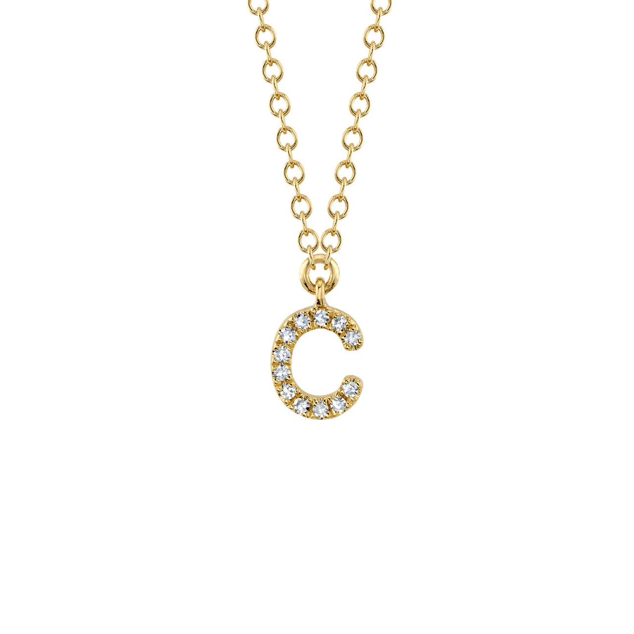 Shy Creation Initials YellOw Gold  and Diamond Pavé Letter C Necklace SC55007904-C.jpg image number 0