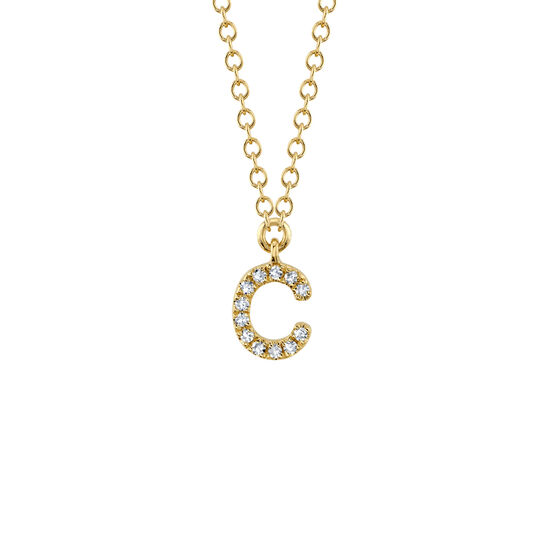Shy Creation Initials YellOw Gold  and Diamond Pavé Letter C Necklace SC55007904-C.jpg image number 0