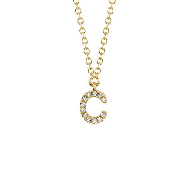 Initials Yellow Gold and Diamond Pav&eacute; Letter C Necklace