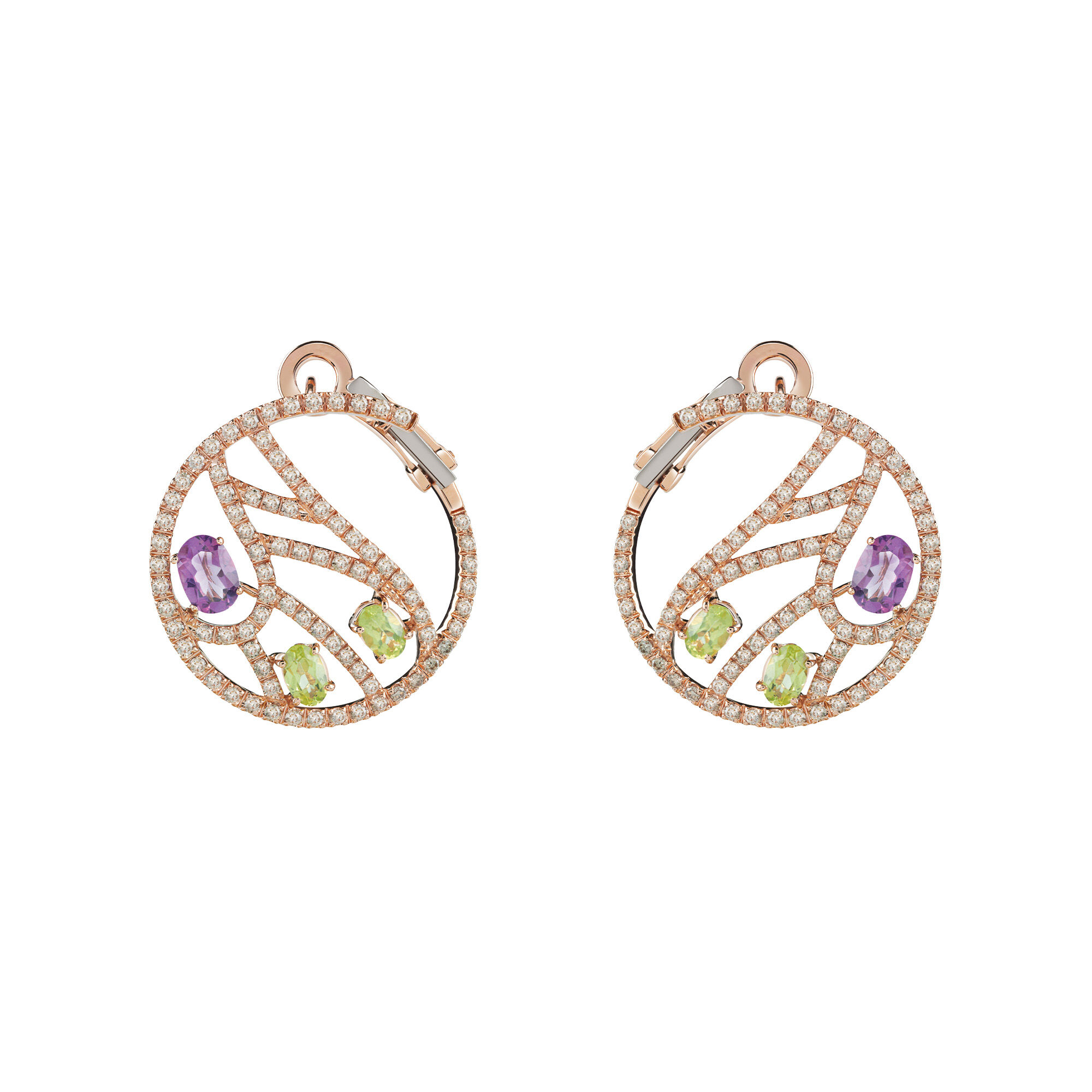 Battito D Ali Pink Gold Amethyst Peridot Diamond Earrings Damiani