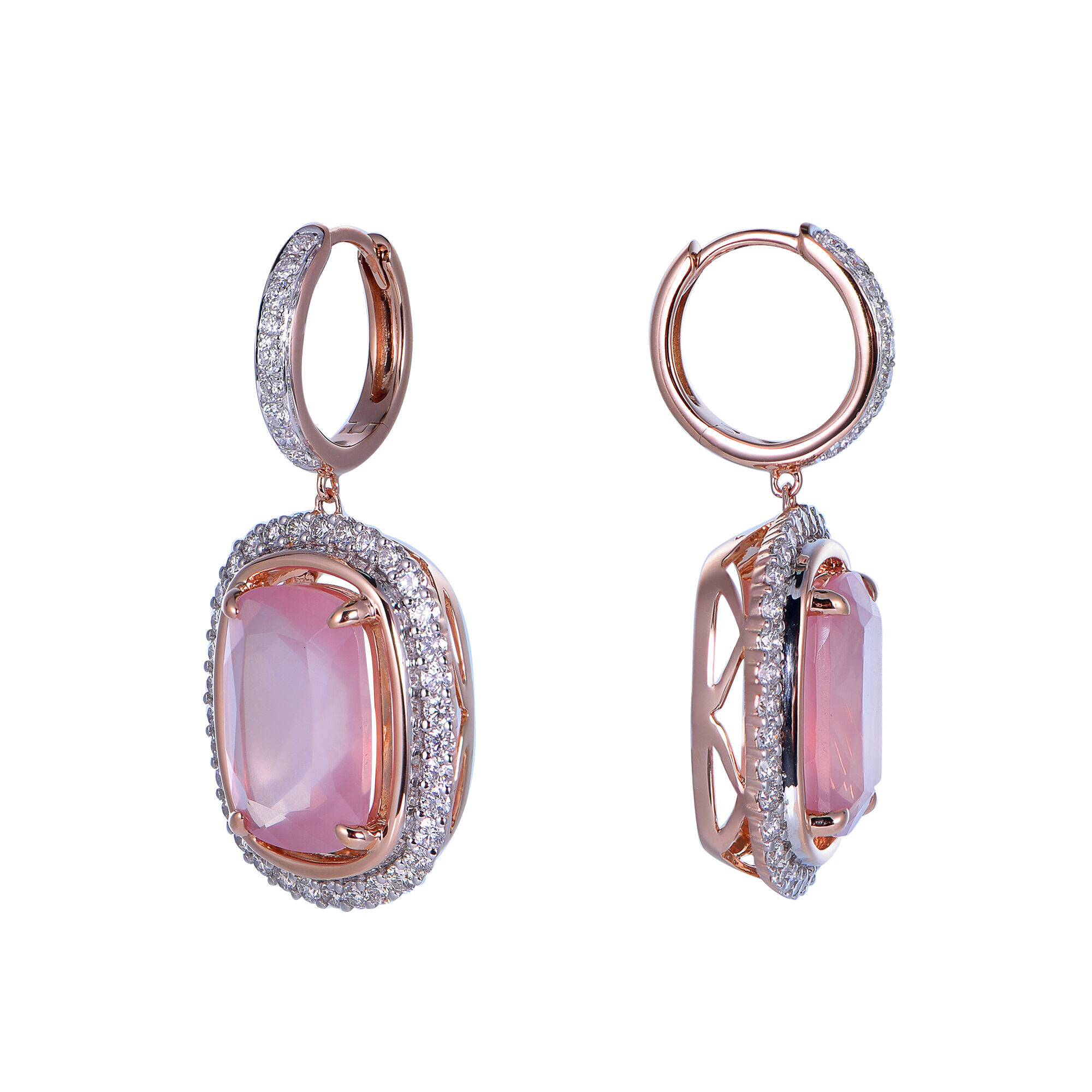 Rose Quartz Earrings in Rose Gold