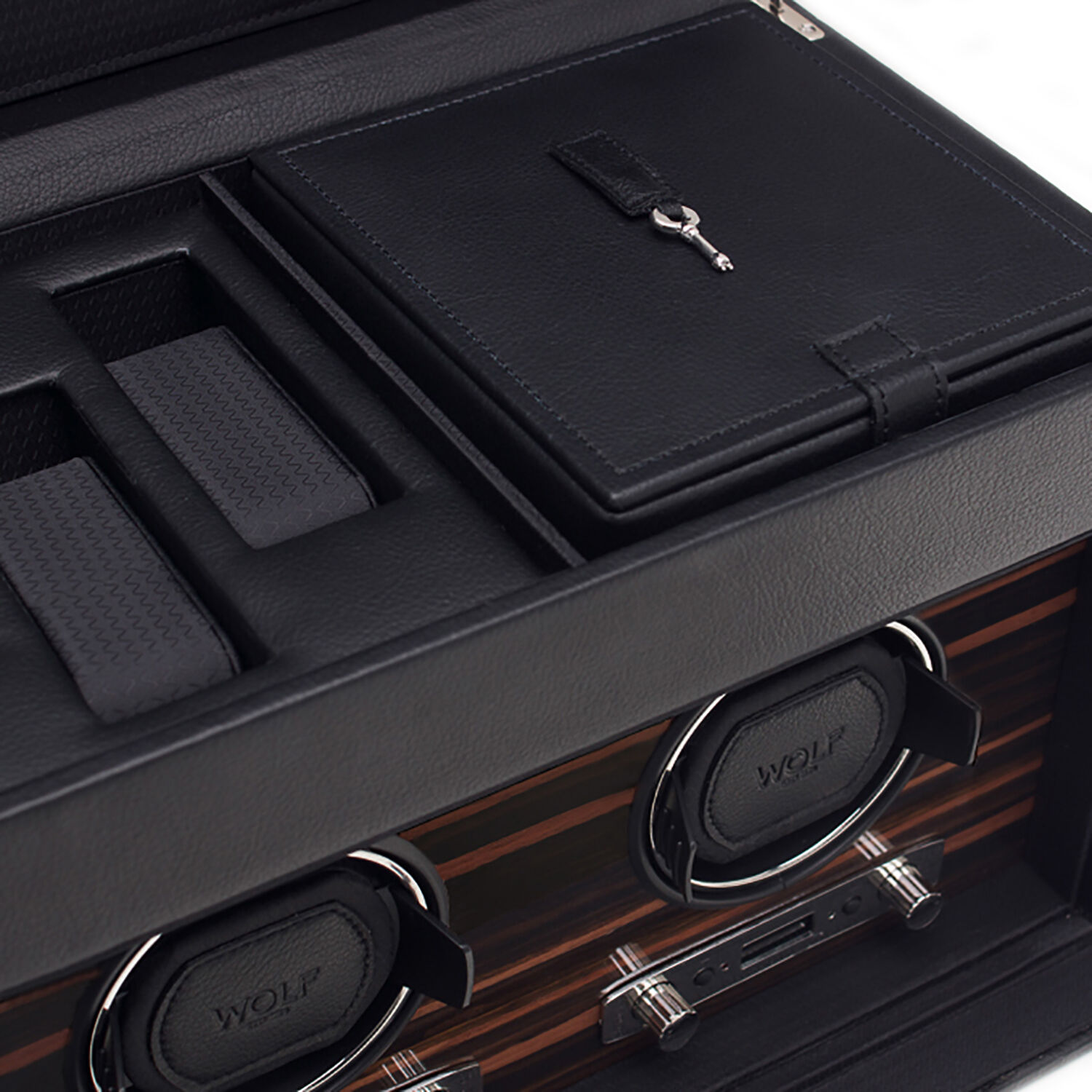 Roadster Black 2 Piece Watch Winder with Storage WOLF 457256
