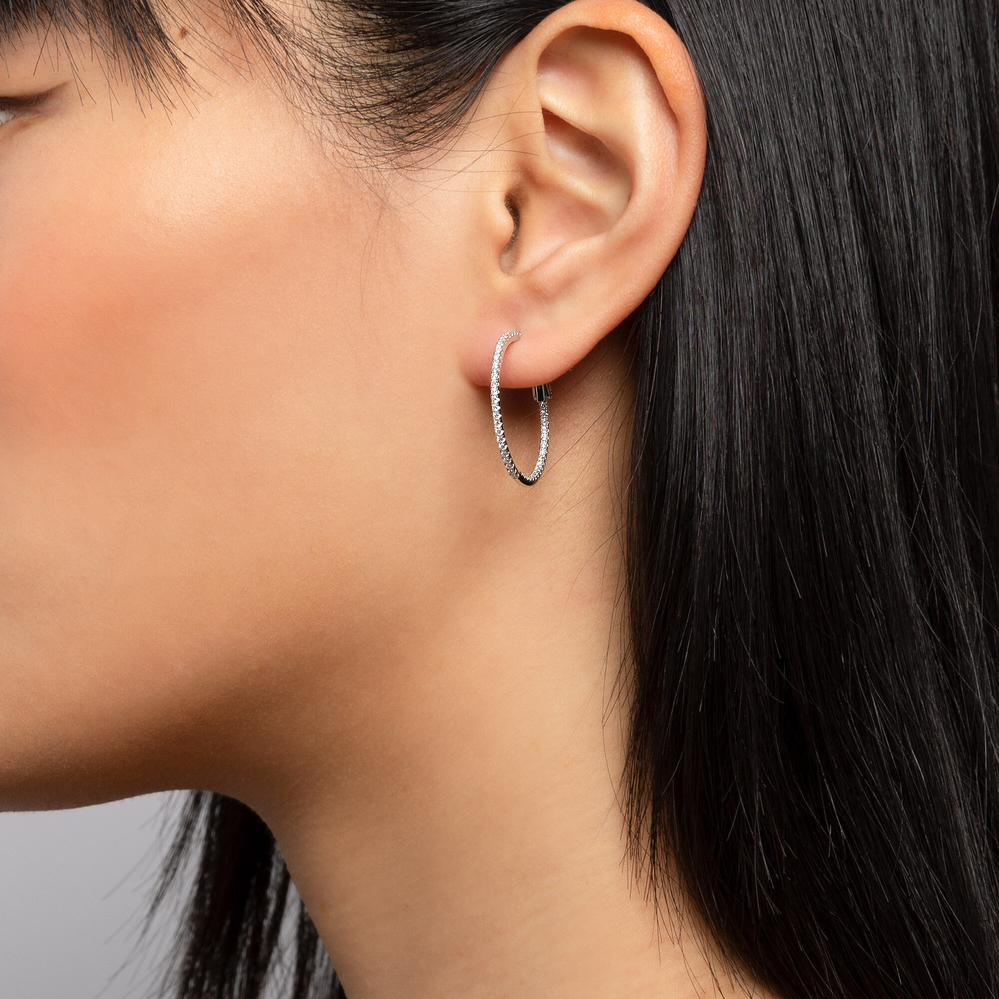 Medium diamond on sale hoop earrings
