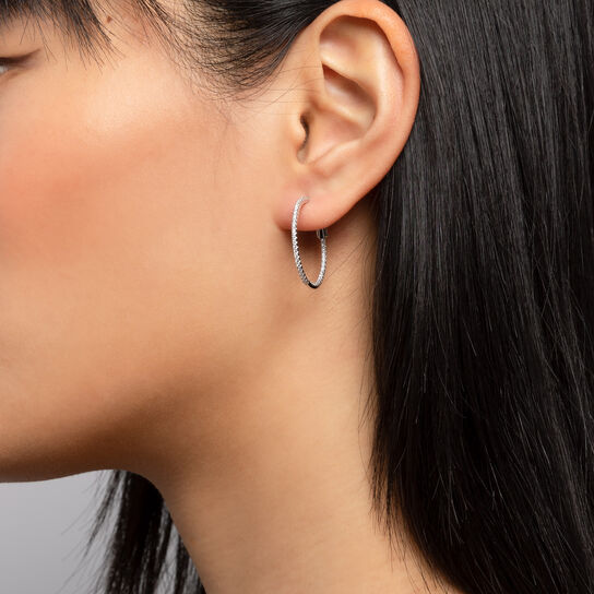 Birks RosÃ©e Du Matin Medium Diamond Hoop Earrings on model image number 1