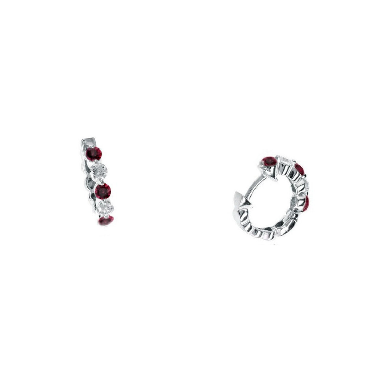 White Gold Ruby and Diamond Hoop Earrings image number 0