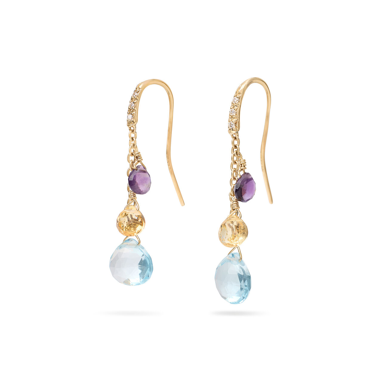 Paradise Yellow Gold, Diamond and Semi-Precious Gemstone Drop Earrings image number 0