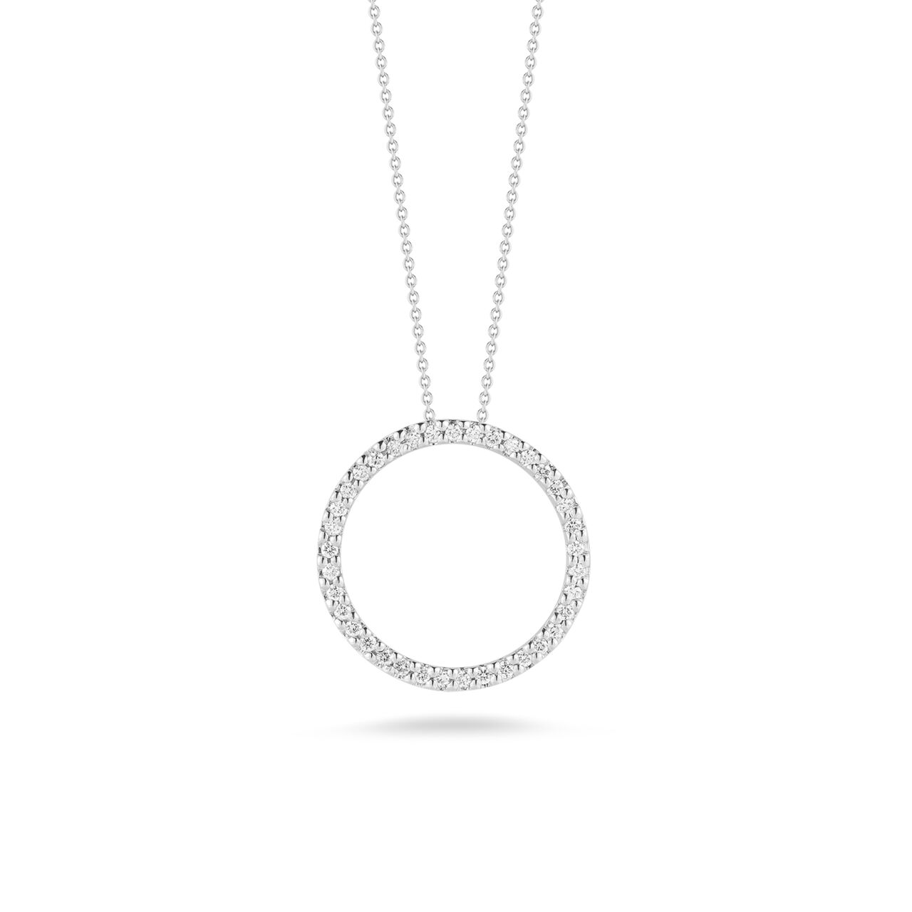 maison birks roberto coin tiny treasures circle of life 17mm white gold diamond necklace image number 0
