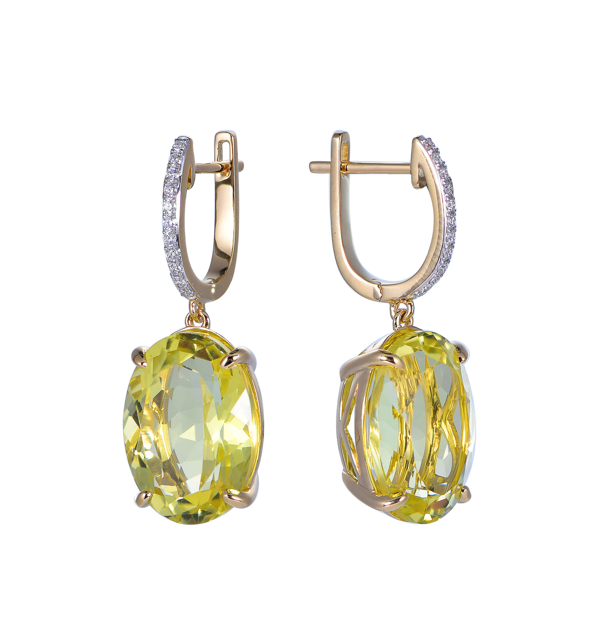 Oval Lemon Quartz Earrings in Yellow Gold
